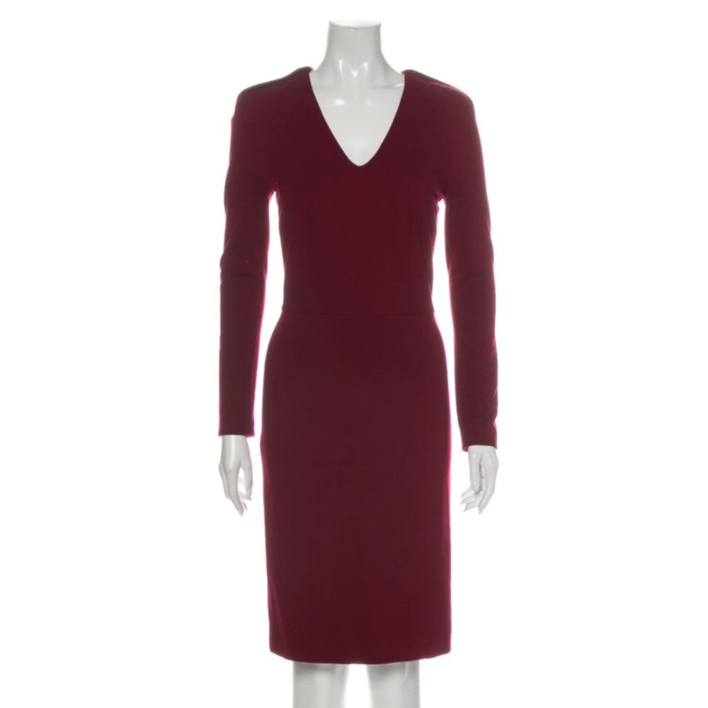 STELLA MCCARTNEY Burgundy V-Neck Knee-Length Dress Size: XS